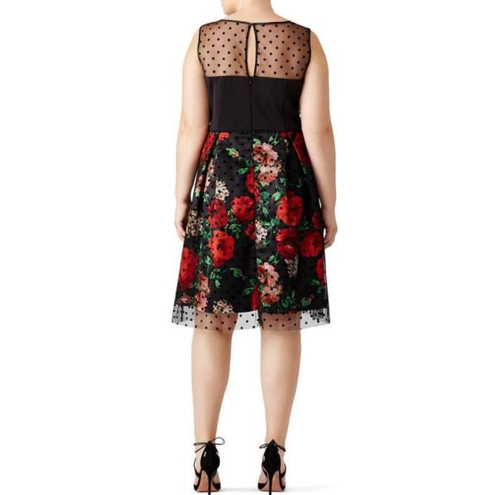 SD Collection Floral Dress With Sheer Dotted Overlay